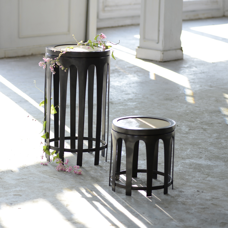 Alexander Lamont jewellery inspired Bague Spot tables made in bronze and shagreen.