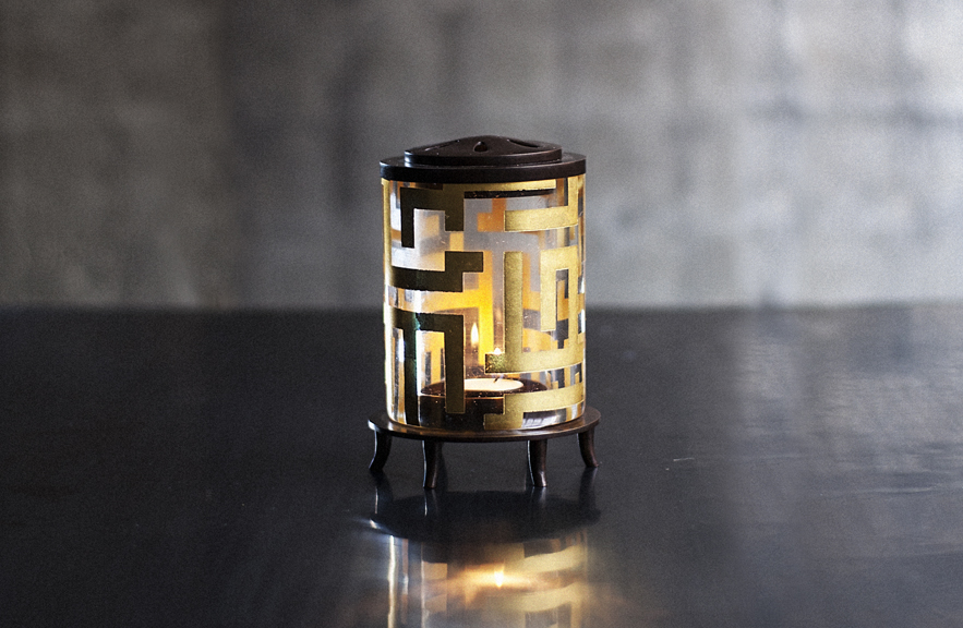 Alexander Lamont rock crystal bronze and gold leaf lantern