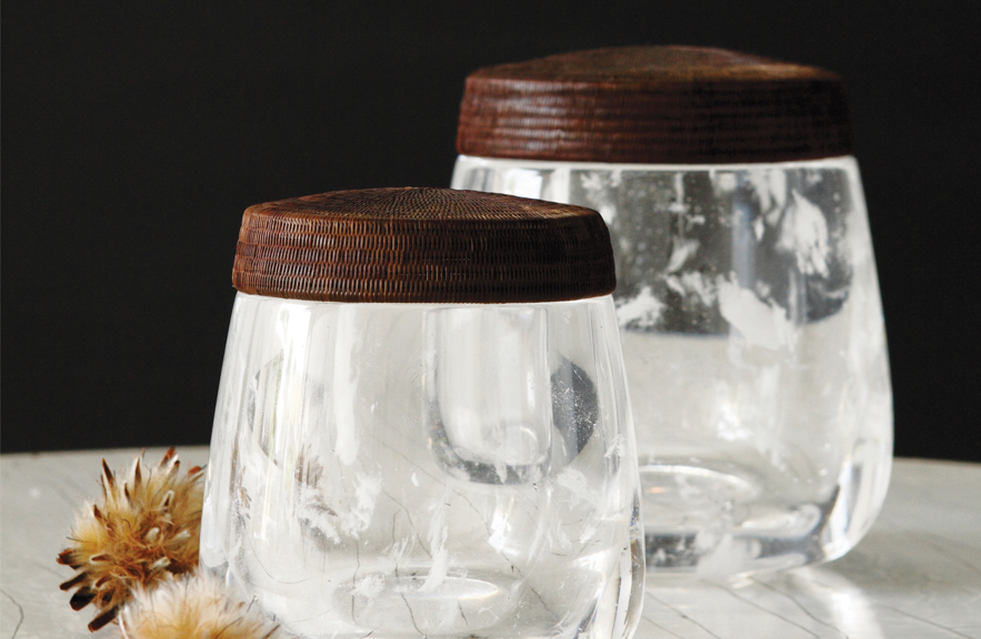Alexander Lamont rock crystal Vitrum jars with yan lipao woven lids